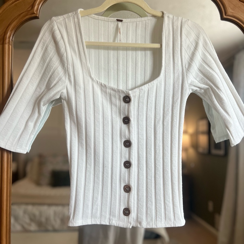 Free People White Ribbed Button-Front Blouse - Picture 3 of 5